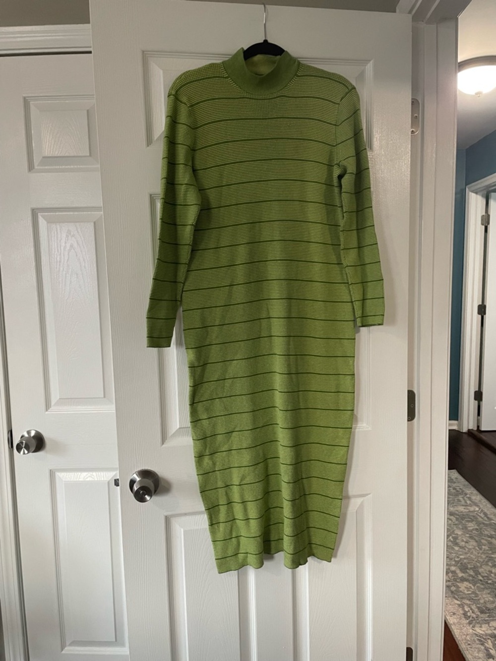 NWOT House of Aama Figure-Flattering Lime Green Long Sleeve Ribbed Maxi Dress